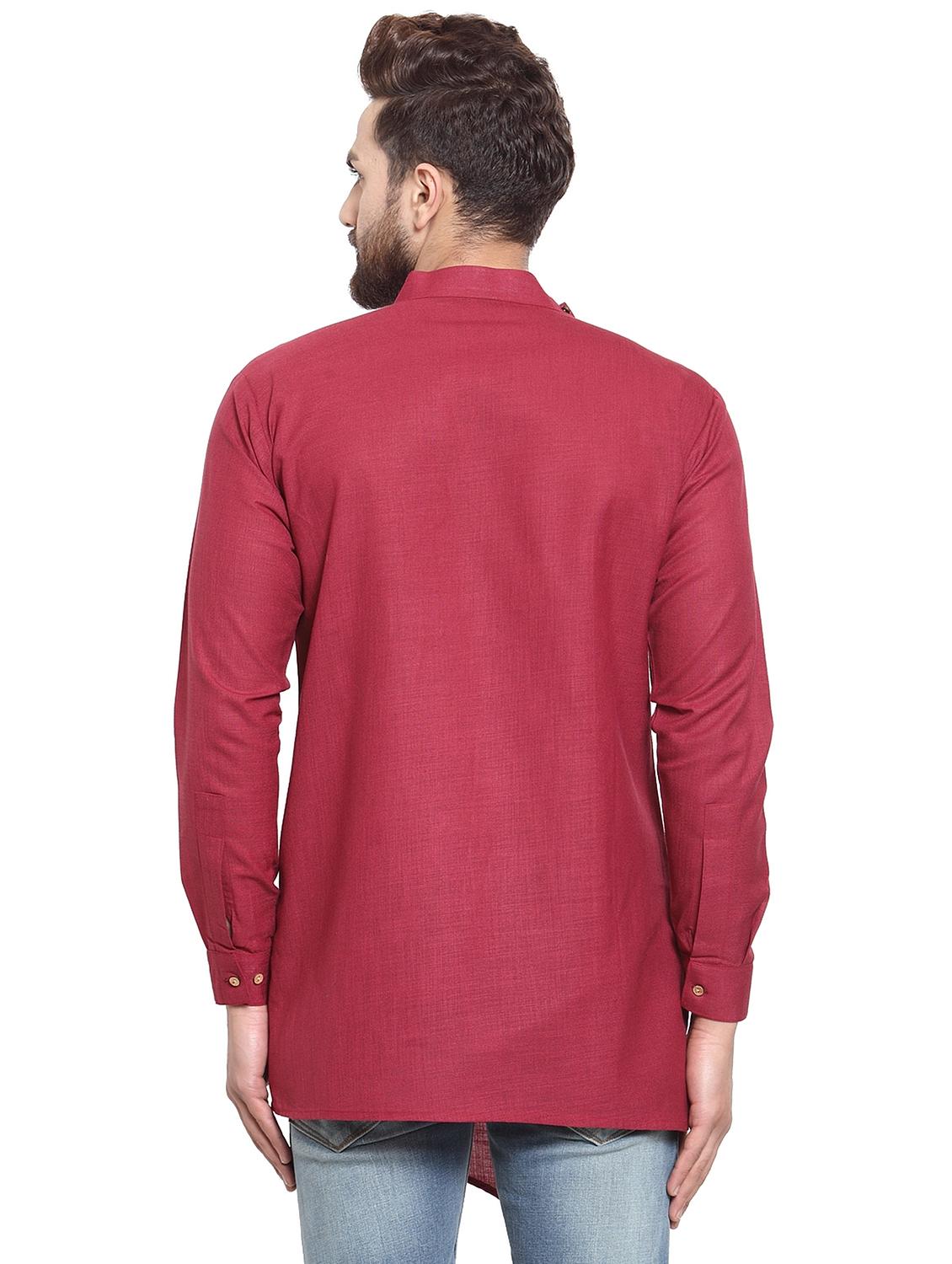 red cotton asymmetric kurta - 16100066 - Zoom Image - 3