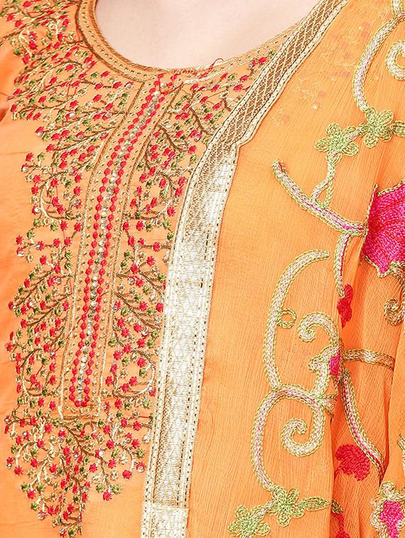 floral embroidered unstitched palazzo suit - 16100682 - Zoom Image - 3