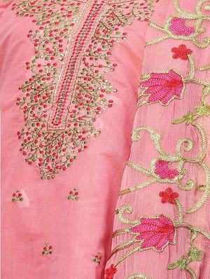 floral embroidered unstitched straight pant suit - 16100684 - Standard Image - 3