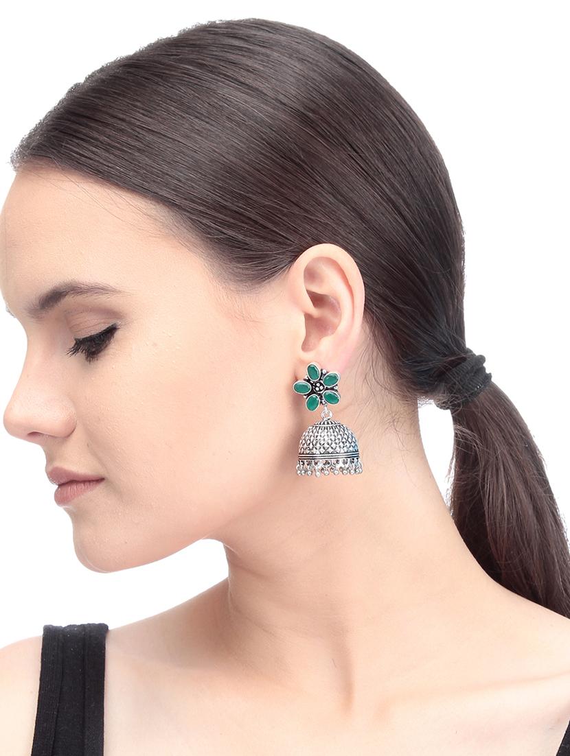 green metal jhumka earring - 16100789 - Zoom Image - 3