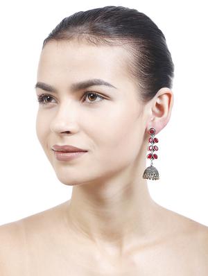 red metal jhumka earring - 16100827 - Standard Image - 3