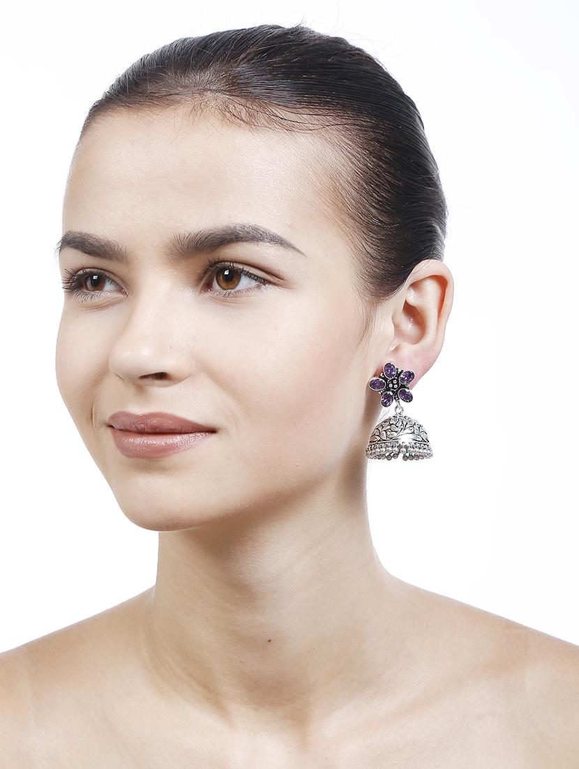 purple metal jhumka earring - 16100849 - Zoom Image - 3