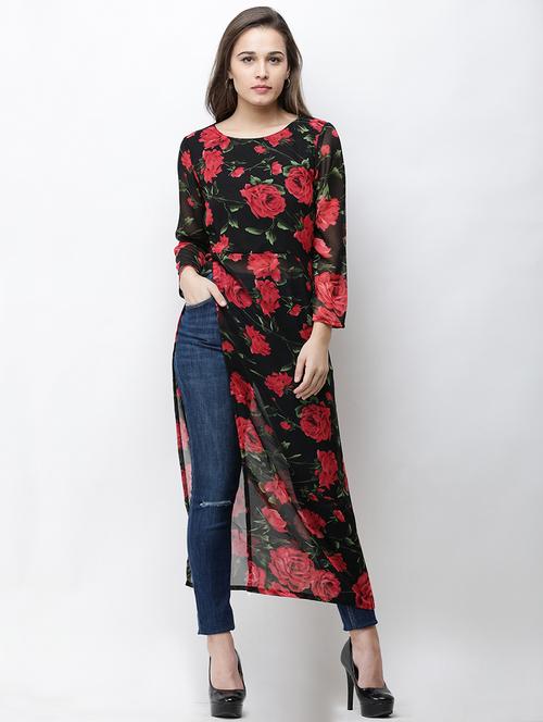 side slit floral tunic - 16100957 - Standard Image - 1