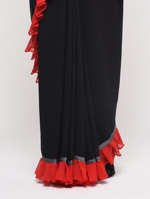 ruffle lace border fusion saree with blouse - 16106053 - Standard Image - 3