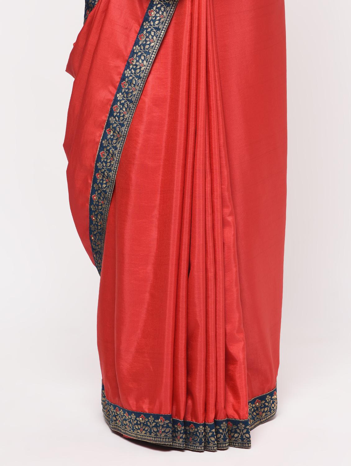 Woven bordered saree with blouse - 16106327 - Zoom Image - 3