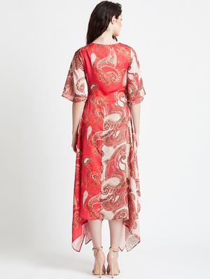 ruffle sleeved paisley asymmetric dress - 16106797 - Standard Image - 3