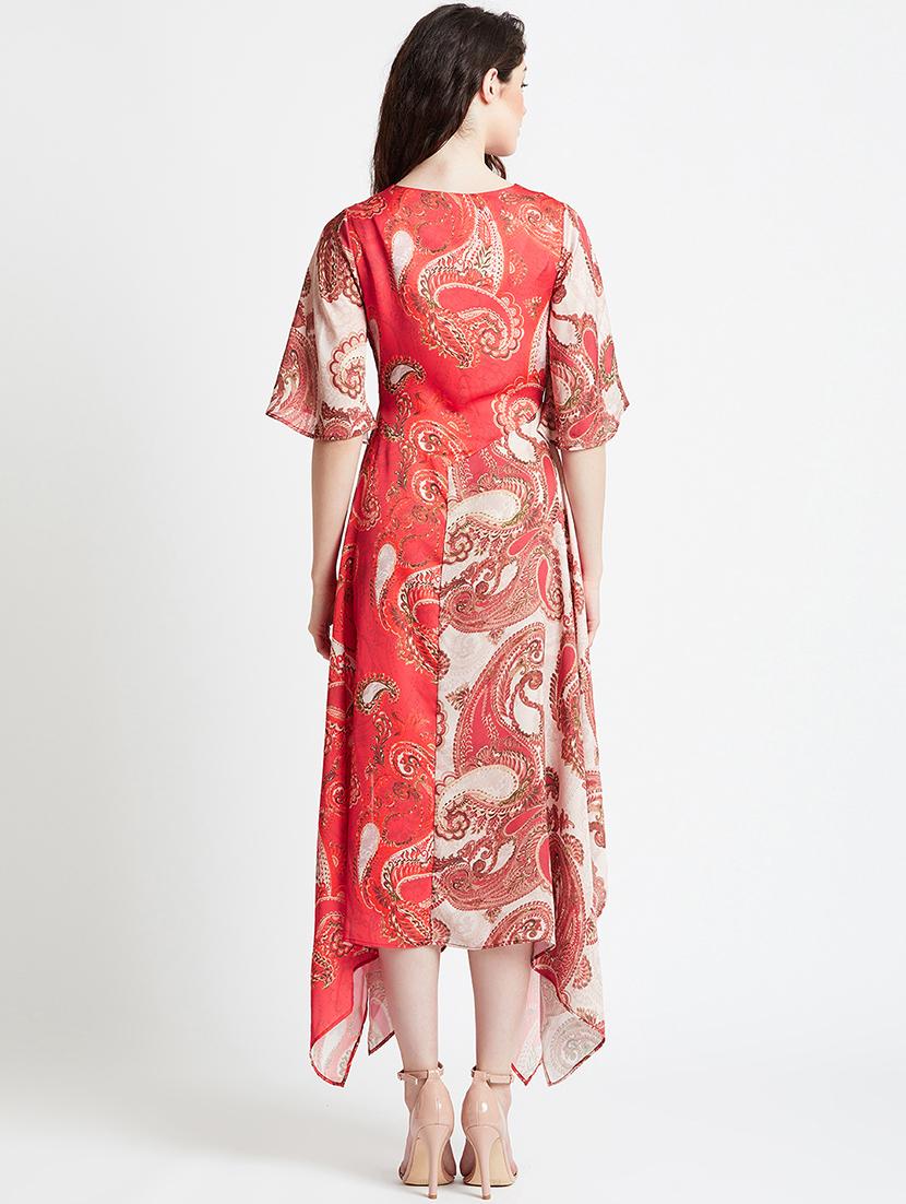 ruffle sleeved paisley asymmetric dress - 16106797 - Zoom Image - 3
