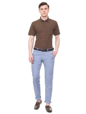 blue solid chinos - 16106853 - Standard Image - 3