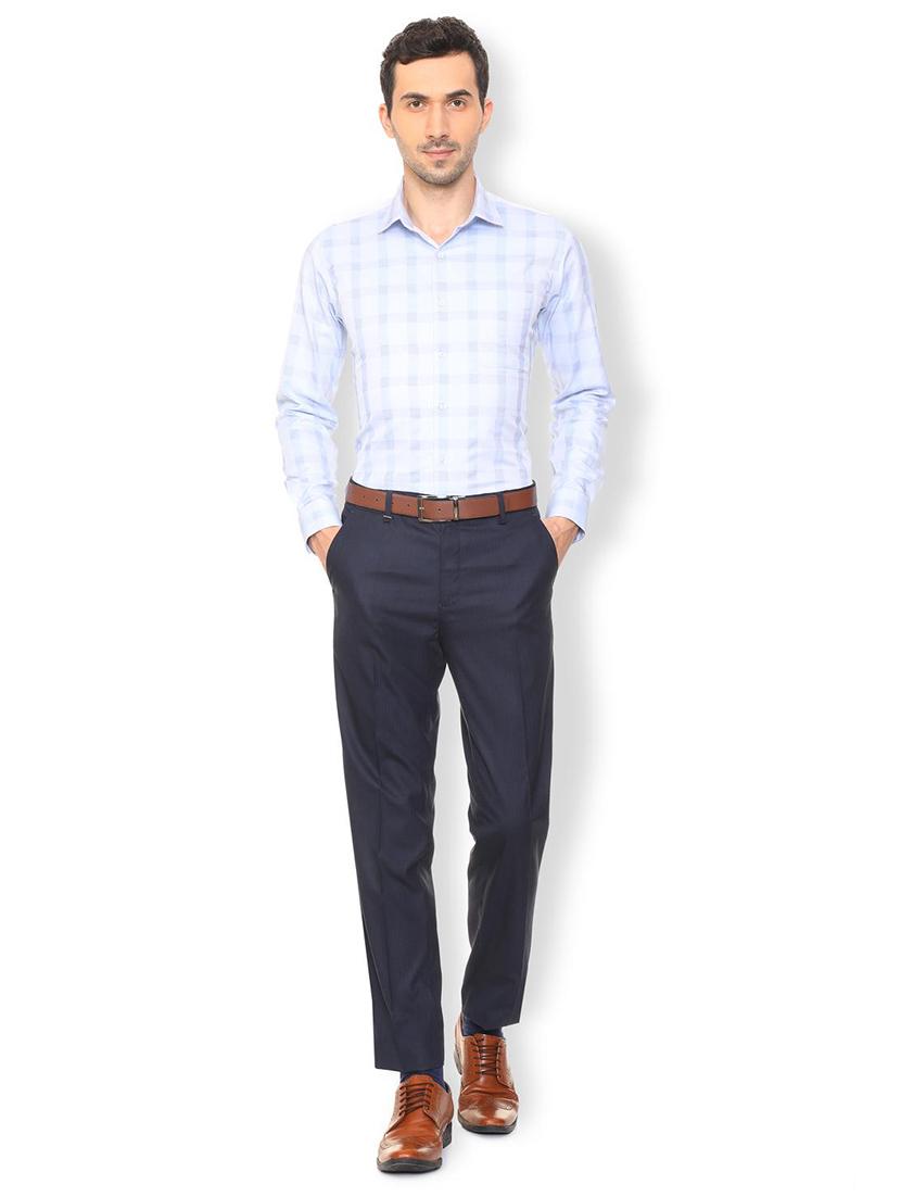 navy blue polyester blend flat front formal trouser - 16106905 - Zoom Image - 3