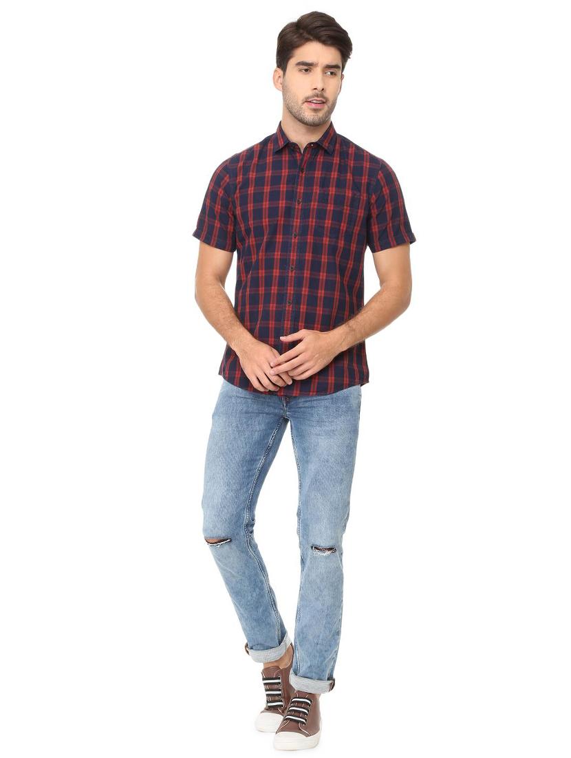 navy blue checkered casual shirt - 16107422 - Zoom Image - 3