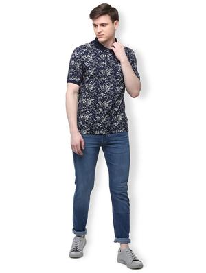 navy blue floral printed t-shirt - 16107588 - Standard Image - 3