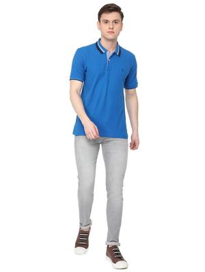 blue solid polo t-shirt - 16107628 - Standard Image - 3