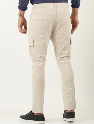 beige solid cargos - 16108808 - Standard Image - 3