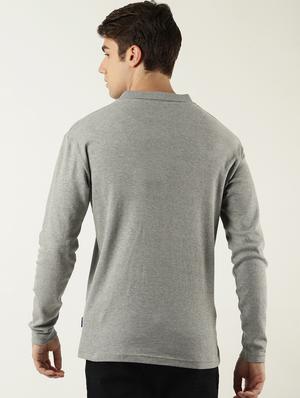 grey solid polo t-shirt - 16108907 - Standard Image - 3