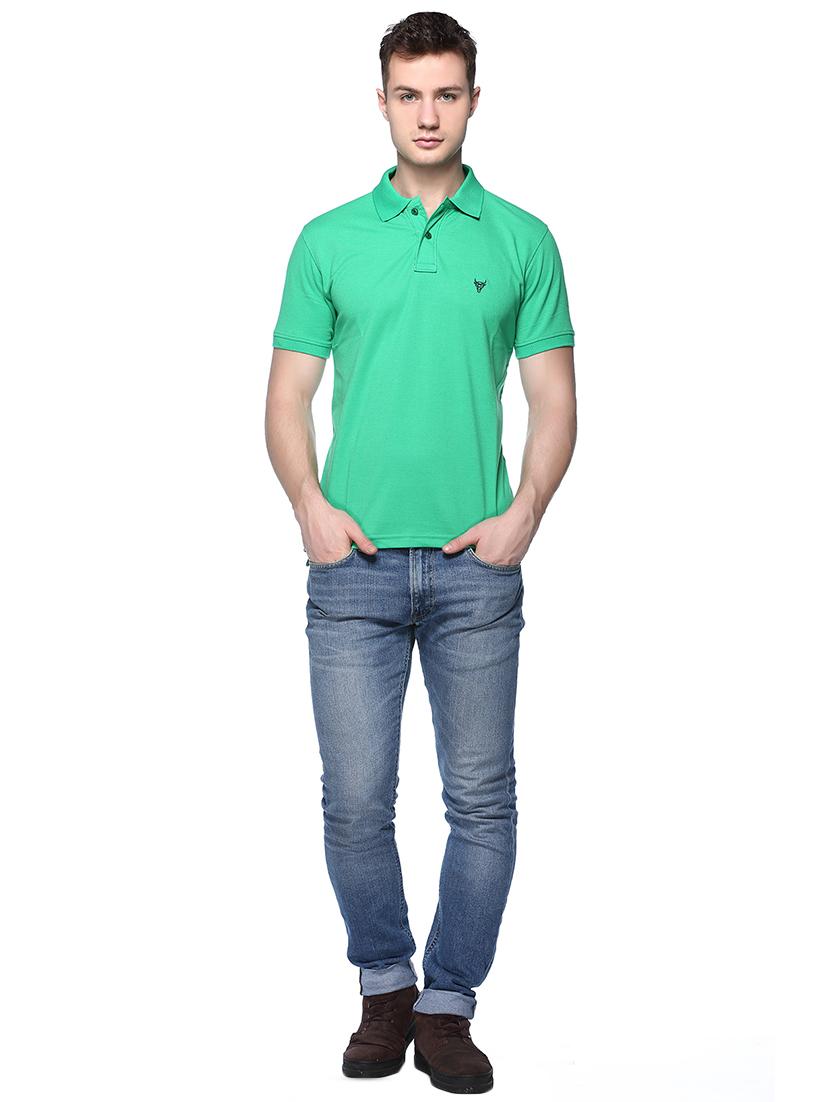 green solid polo t-shirt - 16109035 - Zoom Image - 3