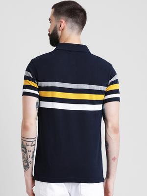 navy blue striped polo t-shirt - 16109682 - Standard Image - 3