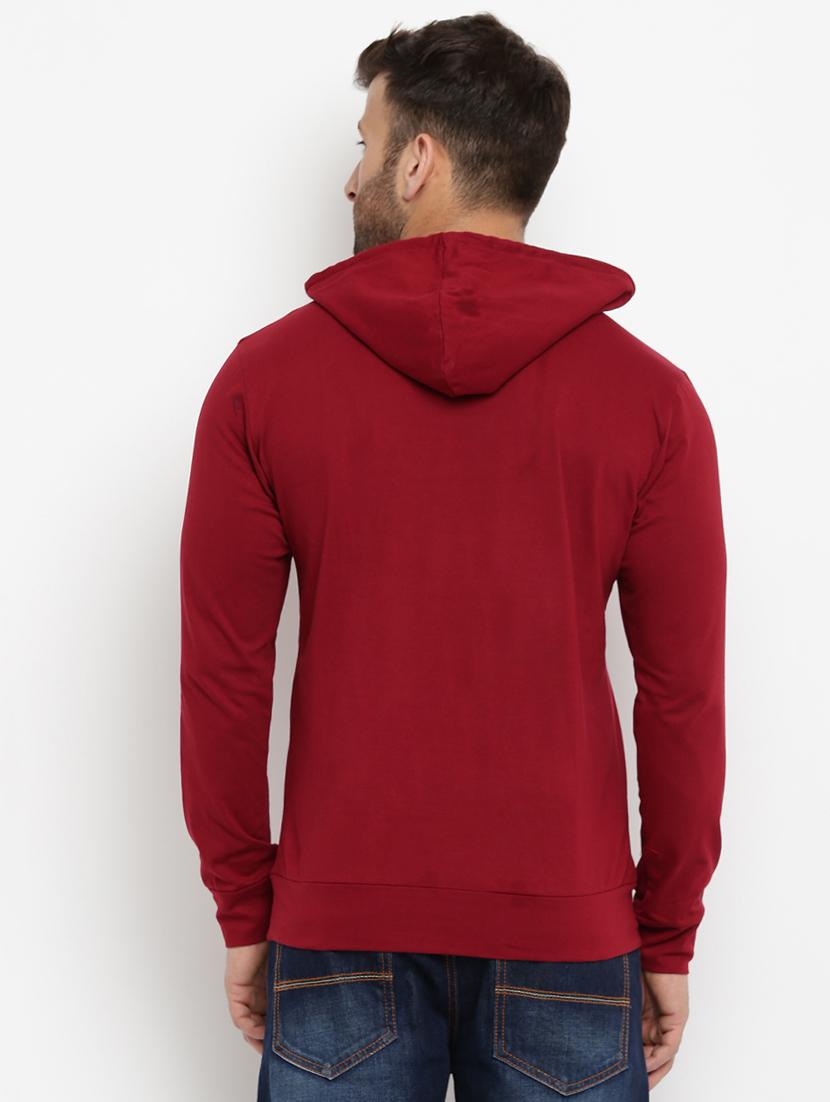 maroon solid hooded tshirt - 16109793 - Zoom Image - 3
