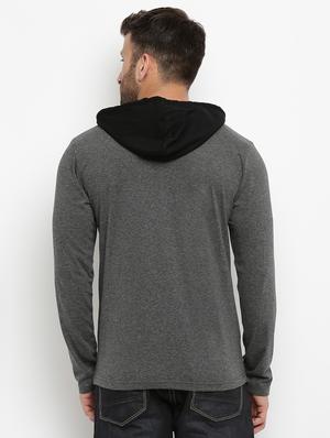 grey solid hooded tshirt - 16109795 - Standard Image - 3