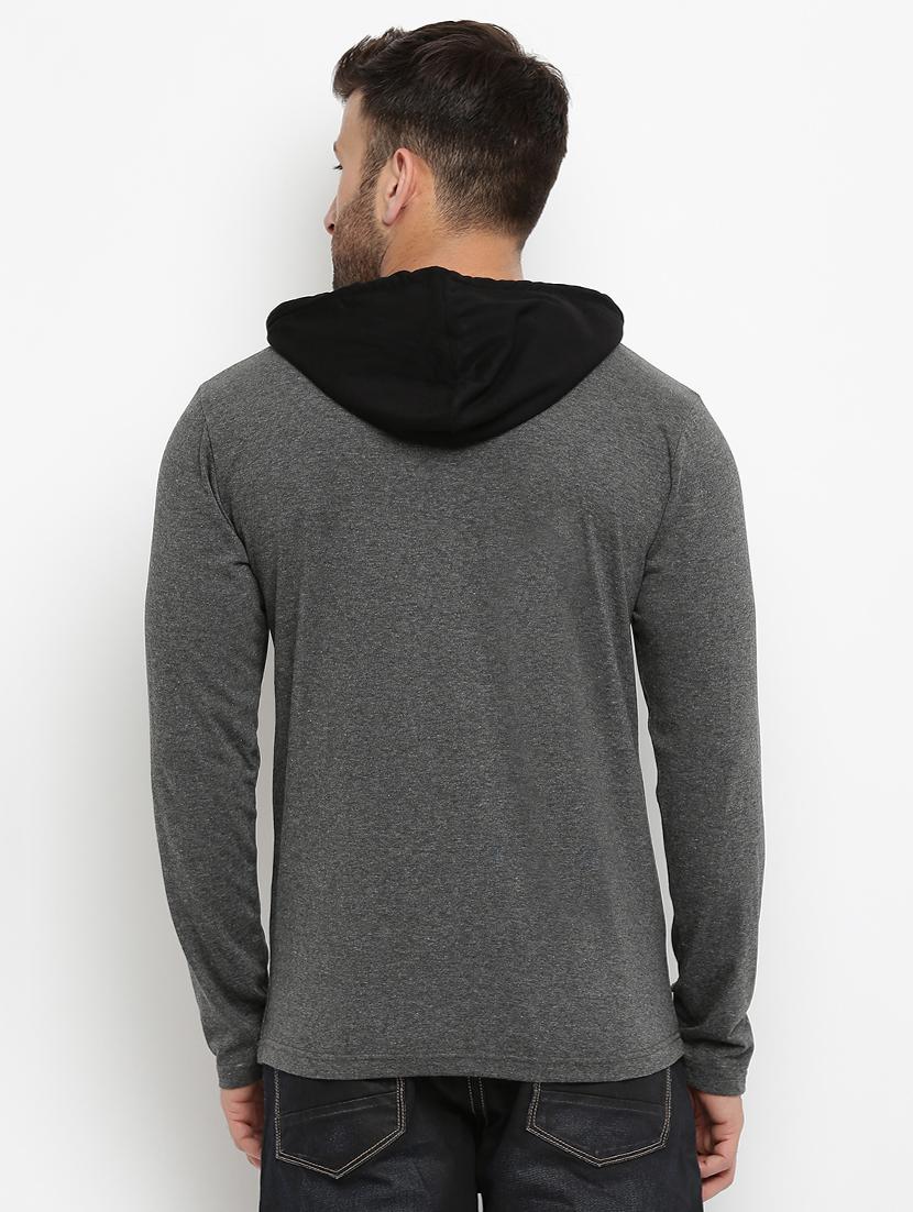 grey solid hooded tshirt - 16109795 - Zoom Image - 3