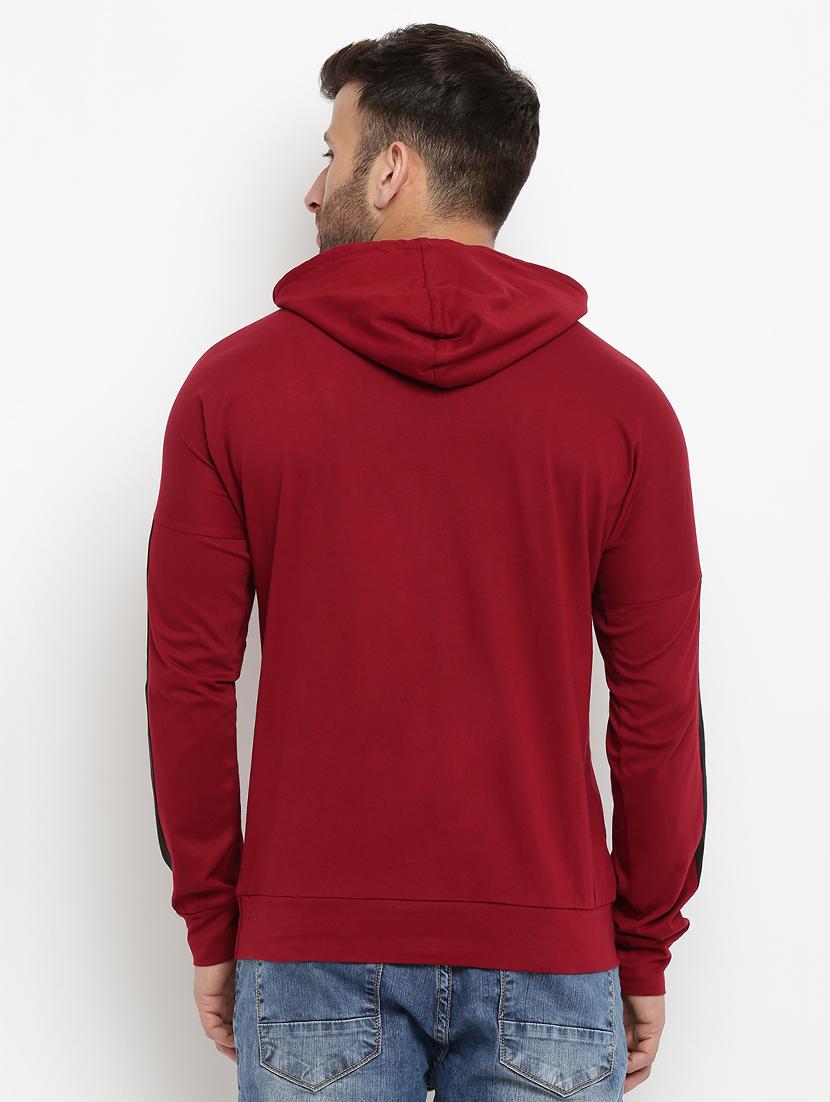 maroon solid hooded tshirt - 16109802 - Zoom Image - 3