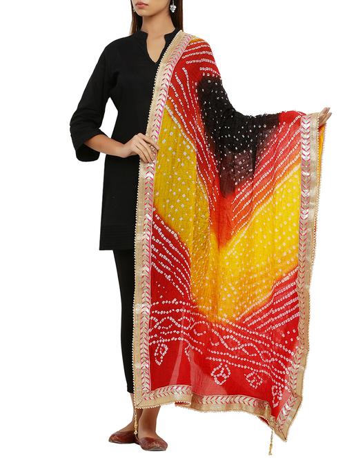multi colored art silk bandhani dupatta - 16110547 - Standard Image - 1