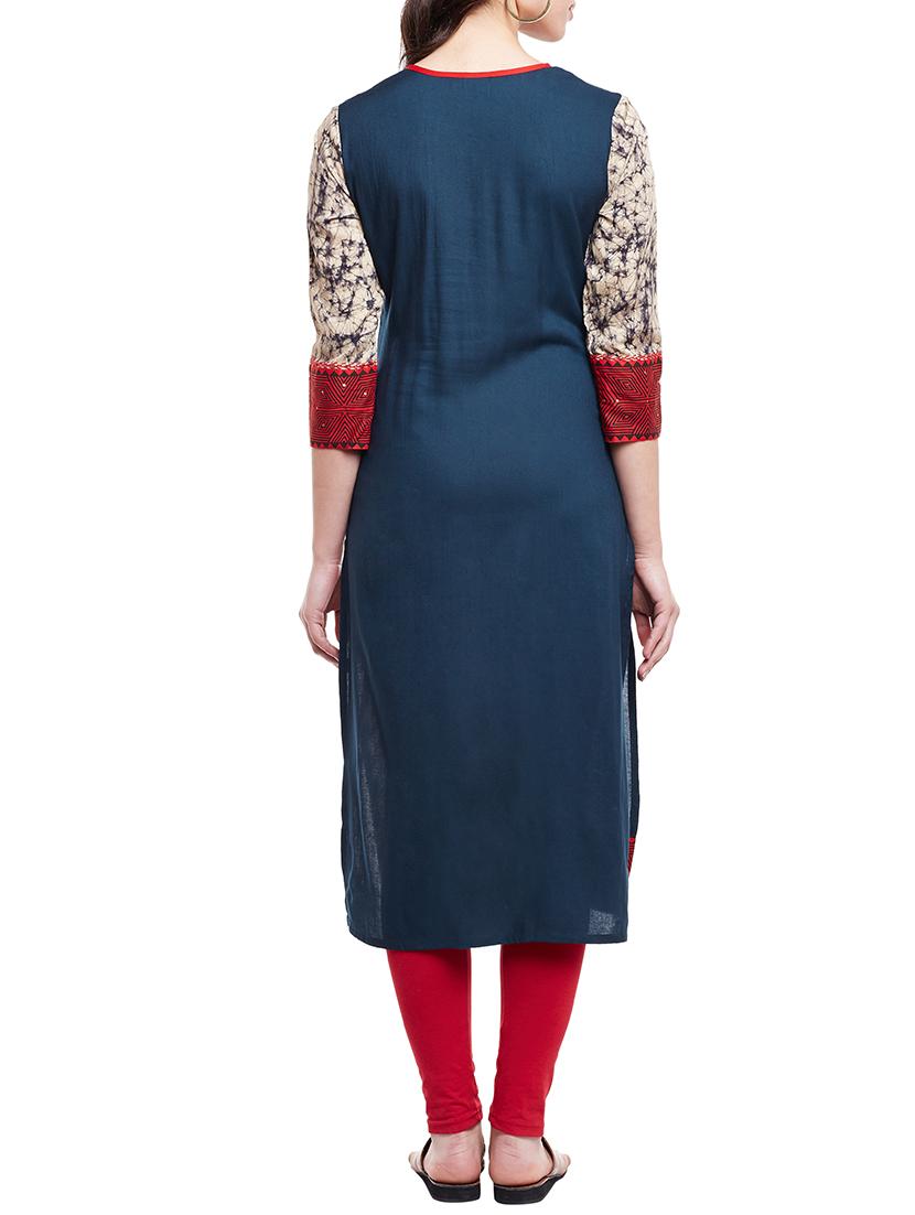 shibori embroidered straight kurta - 16111729 - Zoom Image - 3