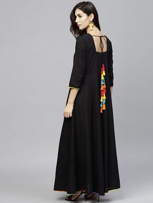 black solid flared kurta - 16111947 - Standard Image - 3