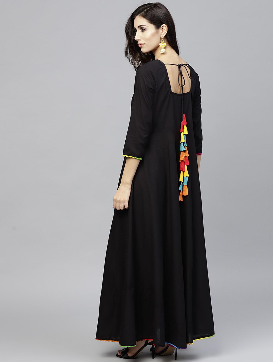 black solid flared kurta - 16111947 - Zoom Image - 3