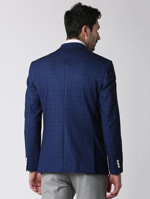 blue checkered single breasted formal blazer - 16112241 - Standard Image - 3