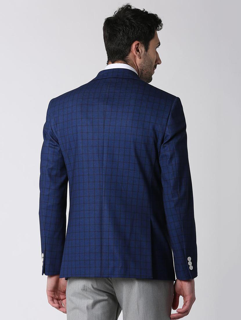 blue checkered single breasted formal blazer - 16112241 - Zoom Image - 3