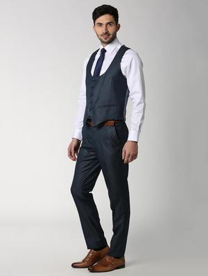 navy blue solid single breasted suit - 16112420 - Standard Image - 3
