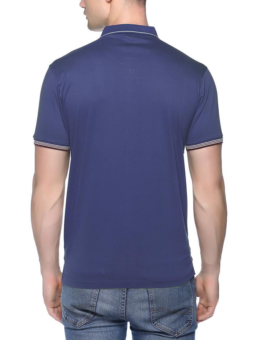 blue solid polo t-shirt - 16112789 - Zoom Image - 3