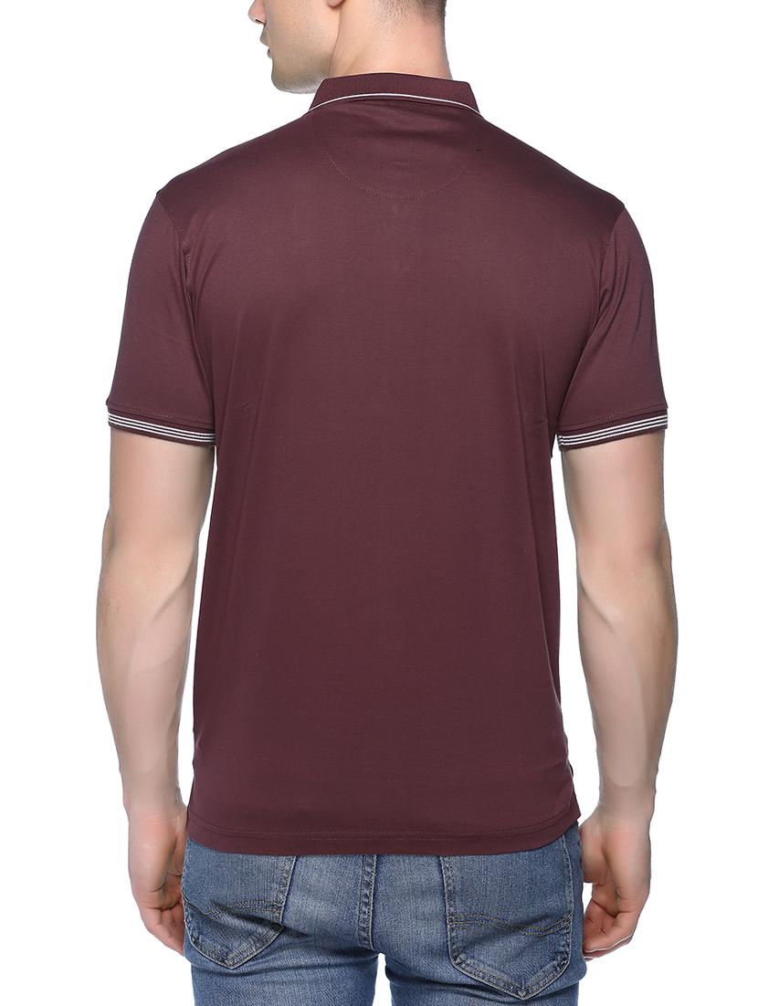 maroon solid polo t-shirt - 16112792 - Zoom Image - 3