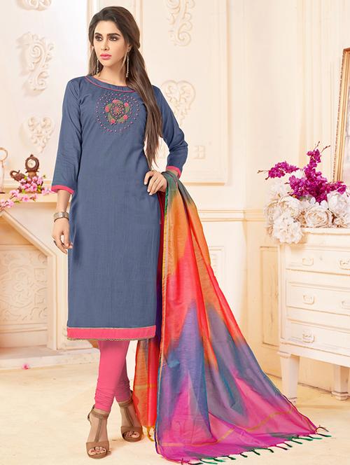 straight churidaar unstitched suit - 16114240 - Very Small Image - 1