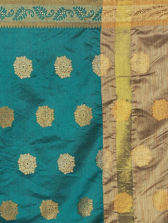 floral zari motif banarasi saree with blouse - 16114453 - Zoom Image - 3