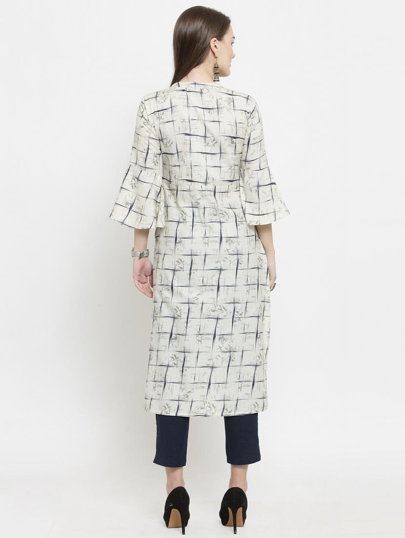 offwhite cotton straight kurta - 16119618 - Zoom Image - 3