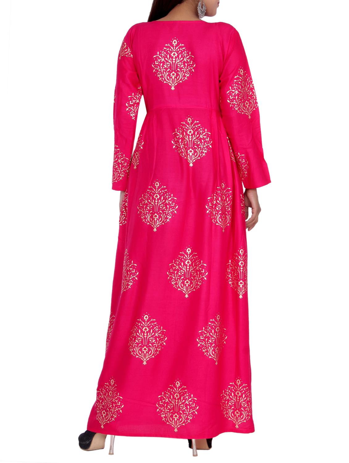 foil print flared kurta - 16119715 - Zoom Image - 3