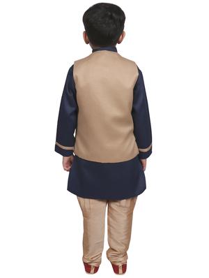 navy blue silk blend kurta set - 16124108 - Standard Image - 3