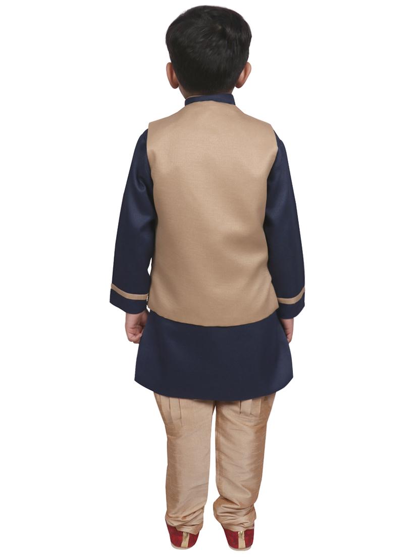 navy blue silk blend kurta set - 16124108 - Zoom Image - 3