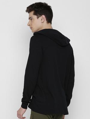 black solid hooded tshirt - 16129116 - Standard Image - 3