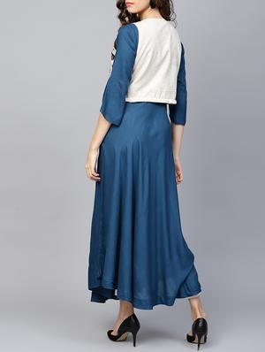 Embroidered jacket flared kurta - 16130291 - Standard Image - 3