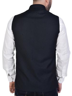 navy blue polyester blend nehru jacket - 16130364 - Standard Image - 3