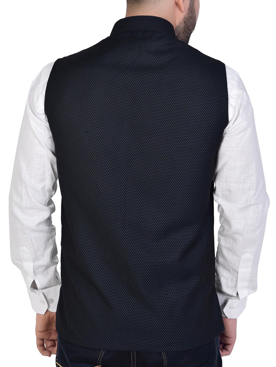navy blue polyester blend nehru jacket - 16130364 - Zoom Image - 3