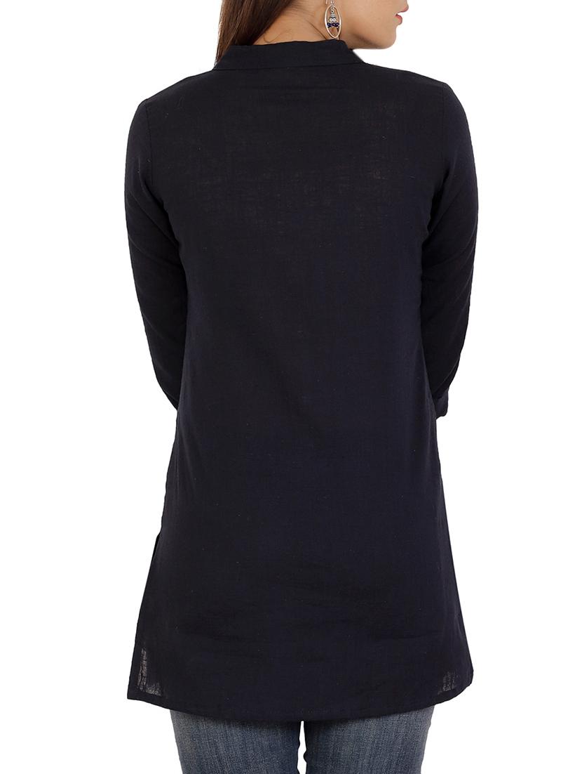 Black Solid kurti - 16130869 - Zoom Image - 3