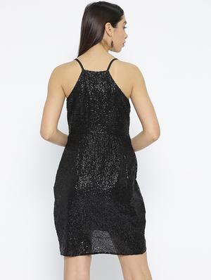 front overlap sequined asymmetric dress - 16131734 - Standard Image - 3