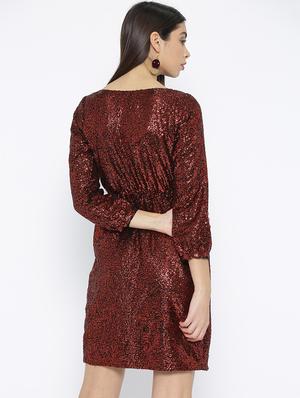 front overlap sequined sheath dress - 16131738 - Standard Image - 3