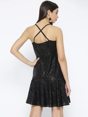 criss cross back sequined a-line dress - 16131743 - Standard Image - 3