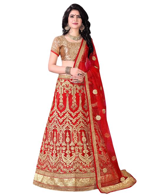 red embroidered a-line lehenga - 16132286 - Standard Image - 1
