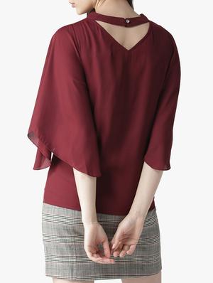 asymmetric sleeved choker neck top - 16134474 - Standard Image - 3