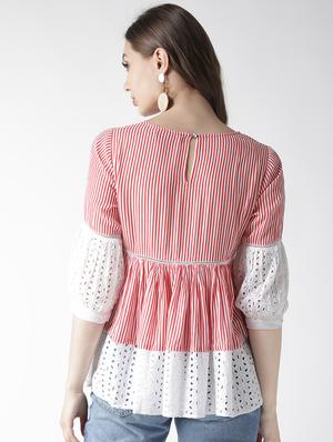 schiffli panel striped top - 16134483 - Standard Image - 3